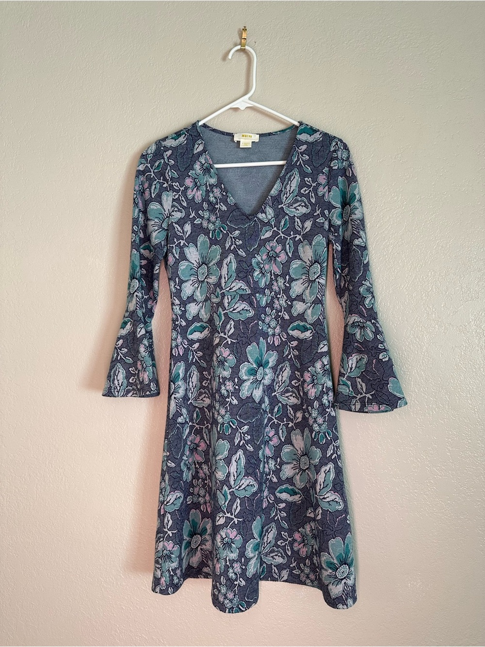 Maeve Floral V-Neck Mini Dress in Teal and Gray